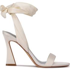 White Heeled Sandals Nine West Women's Kelsie Ankle Wrap Heeled Dress Sandals White 10.5M