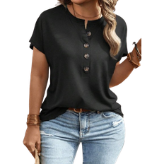 Shein Plus Casual Fit Short Sleeve TShirt With Round Neckline And Button Closure Summer Casual
