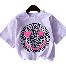 Purple Tops Shein Tween Girl Simple Round Neck Short Sleeve TShirt Suitable For And Summer
