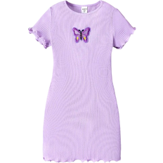 Shein Tween Girl Basic Casual Knitted Butterfly Patch ALine Dress SpringSummer