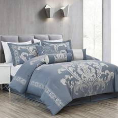 Chezmoi Collection Royale 7-Piece Jacquard Floral Comforter Set Queen Bedspread Blue (233.7x228.6cm)