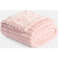 OHS Faux Fur Thick Ribbed Blankets Pink (150x125cm)