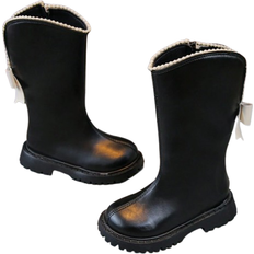 Shein Girls High Tube Boots Autumn Winter New Childrens Boots Kid Shoes Thick Sole Girls Long Boots Streetwear Bowknot Moto Leather Boots