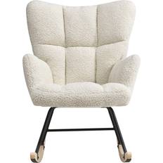 Rocking Armchairs Living and Home White Sherpa Tufted Rocking Armchair 98.5cm