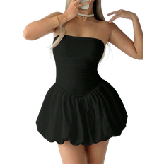 Shein Summer Fashion Solid Color Strapless Puff Bubble Mini Dress