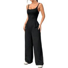 Shein MOOSTA Solid Color Black Sleeveless Loose Jumpsuit - Black