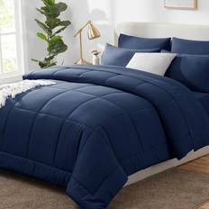 CozyLux Queen Comforter Set 7 Pieces Navy Bedspread Blue (223.5x223.5cm)