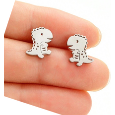 Shein Pair Cute Stainless Steel Dinosaur Earrings for Women Children Jewelry Minimalist Animal Earings Studs Kawaii Accessory