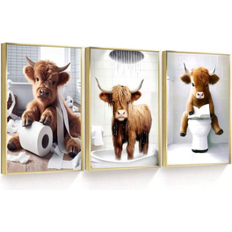 Shein pcsSet Scottish Highland Cow Funny Animal Humor Highland Cow Enthusiast Natural Poster 20x30cm 3pcs