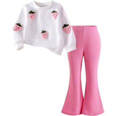 Best Other Sets Shein Sweet Waffle Texture Strawberry Top - Flared Pants