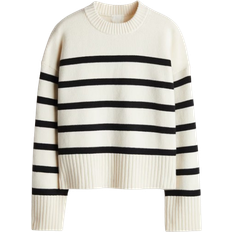 H&M Finstickad Tröja - Vit/Randig