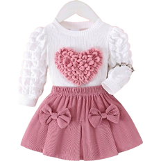 18-24M Other Sets Children's Clothing Shein Elegant Heart Shape Puff Sleeve Top and Skirt Set - Elegant