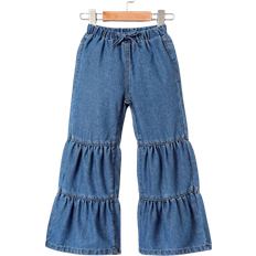 Shein Young Girl Knot Front Ruffle Hem Flare Leg Jeans
