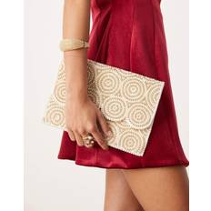Vita Kuvertväskor True Decadence Pearl And Bead Envelope Clutch Bag - White