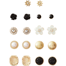 Shein 9pairs Rhinestone Floral Stud Earrings
