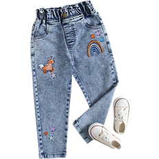 Stjärnor Byxor Shein Toddler Girls Unicorn & Star Embroidered Carrot Jeans