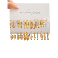 Shein 12pairs/set Fashionable Zinc Alloy Faux Pearl Decor Cuff Hoop Earrings For Women For Gift