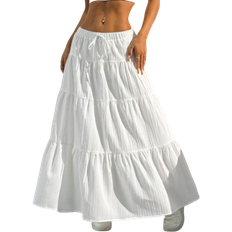 Shein Damen einfarbiger Maxirock mit hoher Taille, Bindebund und Rüschensaum