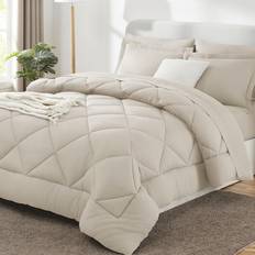 CozyLux Queen Bed In A Bag 7-Pieces Comforter Sets With Queen Bed Linen Beige (259.1x228.6cm)