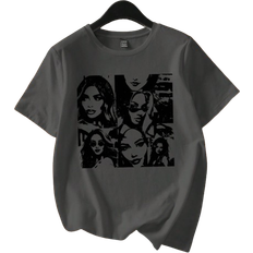 Shein Womens Oversized Minimalist Short Sleeve Round Neck TShirt With Portrait Pattern Super Loose Plus