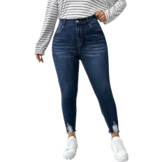 Shein Plus Distressed Denim Jeans With Cat Whisker Details