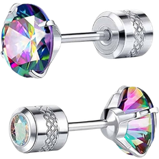 Shein 1pair Titanium Steel Spiral Earrings With Colorful Cubic Zirconia Flat Back Studs For Unisex