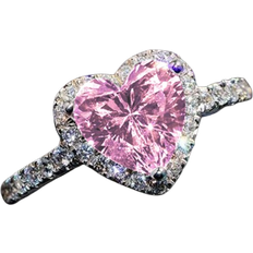 Shein PC Romantic Pink Heart Cubic Zirconia Ring For Women For ValentineS Day Gift Wedding Engagement Anniversary Party Jewelry