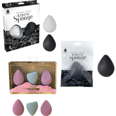 Pursonic Skin Beauty Essentials Bundle Konjac Sponge Duo Bamboo Charcoal 3-Pack Makeup Sponge Set - Black