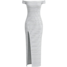 Shein Damen Neu Ankunft Off-Shoulder Kleid mit hohem Schlitz und extra langer Länge mit Muster, Frühling Herbst