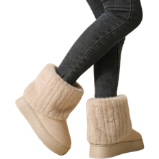 Womens snow boots Shein 1pair Women's Solid Color Mid-Calf Furry Snow Boots With Thick PVC Soles, Fur Trimmed Top, Cozy And Warm, Autumn And Winter