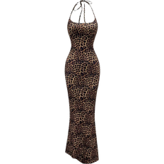 Shein Leopard Print Mermaid Hem Halter Neck Dress - Elegant