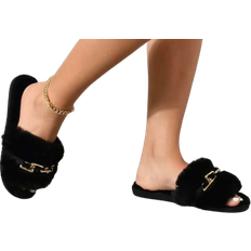 Shein Women's Fashionable Black Plush Bedroom Slippers