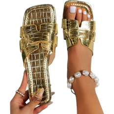 Gold sandals flat Shein Women's Gold Woven Flat Sandals, Women's Party Flat Sandals, Women's Outdoor Flat Sandals, Women's 2023 New Flat Sandals, Women's Holiday Gold Sandals