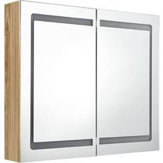 MDF Bathroom Mirror Cabinets vidaXL LED Bathroom Mirror Cabinet Oak 80 x 12 x 68 cm
