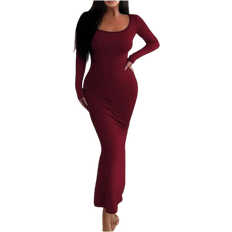Shein Womens SpringAutumn Casual Solid Color Slim Fit Long Dress