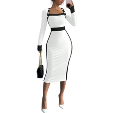 Shein Tailliertes Farbblock-Knopfdesign Kleid - Damen
