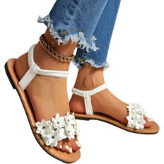 Shein Damen Mode Stickerei bequeme elastische Band Slip-On Flache Strand Sandalen in Große Größen