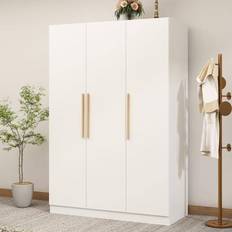 FUFU & GAGA White Kids 3 Doors Armoires with Hanging Rod and Storage Shelves 70.8 in H x 47.2 in W x 19.7 in D Wardrobe