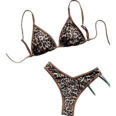 Leopard - Women Swimsuits Shein Random Print Halter Neck Bikini Swimsuit - Leopard Pattern