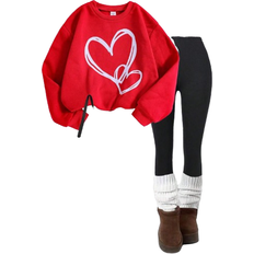 Shein Casual Heart Pattern Sweatshirt And Sports Set - Multi