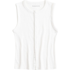 Abercrombie & Fitch Rib Crew Button-Up Top White