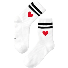 Shein 1pair Kids Striped & Heart Pattern Crew Socks For Daily Life