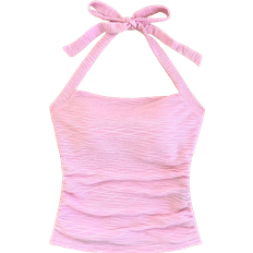 Shein Halter Knit Textured Fitted Tank Top - White