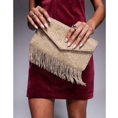 True Decadence Beaded Clutch Bag With Fringe - Rose Gold