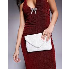 True Decadence Patterned Sequin Envelope Clutch Bag - White