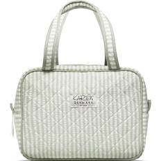 Karen Large Toiletry Bag With Handle - Green/White Striped Quilt