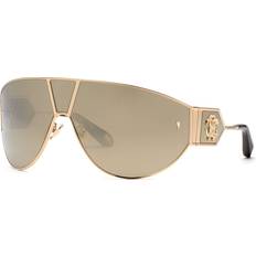 Roberto Cavalli Woman SRC093 Sunglasses Metal Gold Brown Mask - Mirror