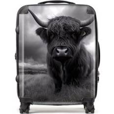 White Luggage Warren Reed Black And White Highland Cow Suitcase Grey Large