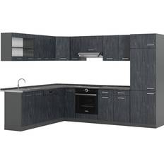 Cuisines Équipées Vicco Cuisine En Angle R-Line 227 x 287 cm PT Anthracite Noir Béton Anthracite