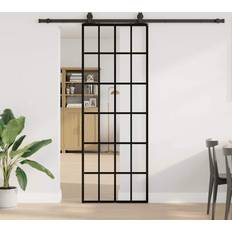 Svart Skjutdörrar vidaXL Med Beslag Svart 76x205 cm ESG-glas Skjutdörr (x)